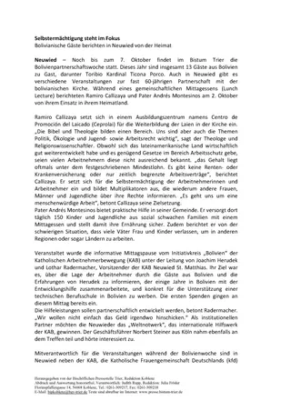 Bolivian guests report from their homeland in Neuwied — Front page