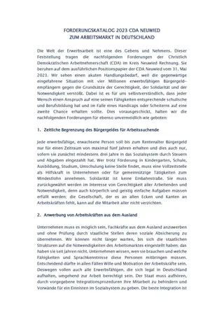 CDA Neuwied catalogue of demands 2023 — Front page