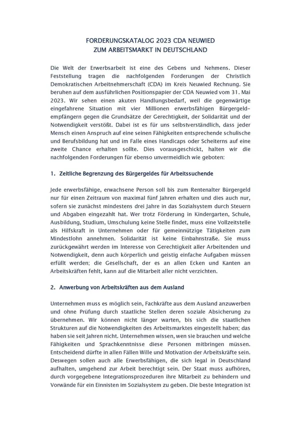 CDA Neuwied catalogue of demands 2023 — pages 1
