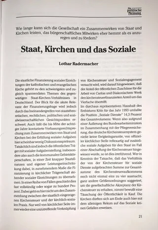 State, churches and the social sphere — Front page